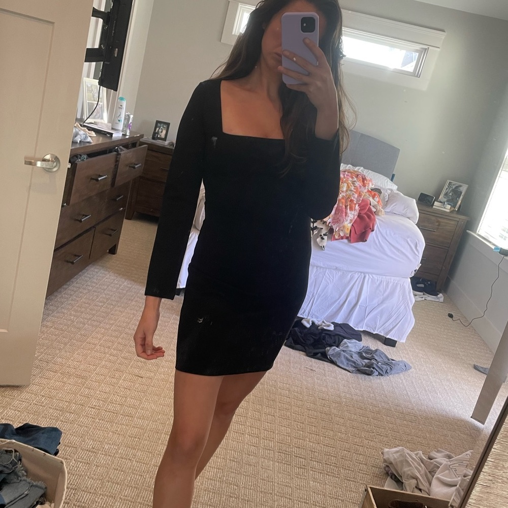 Black square neck mini dress